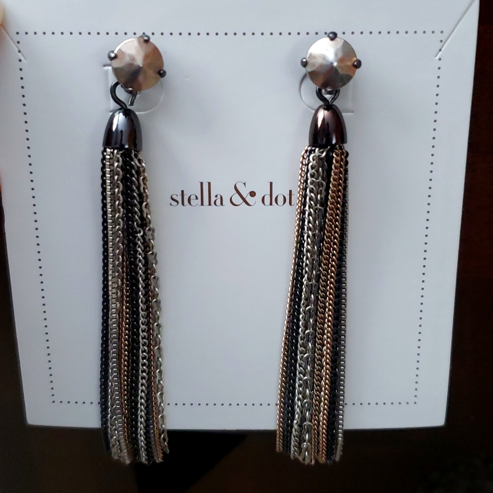Stella and Dot Mixed Metal Fringe Earrings, 2 in 1